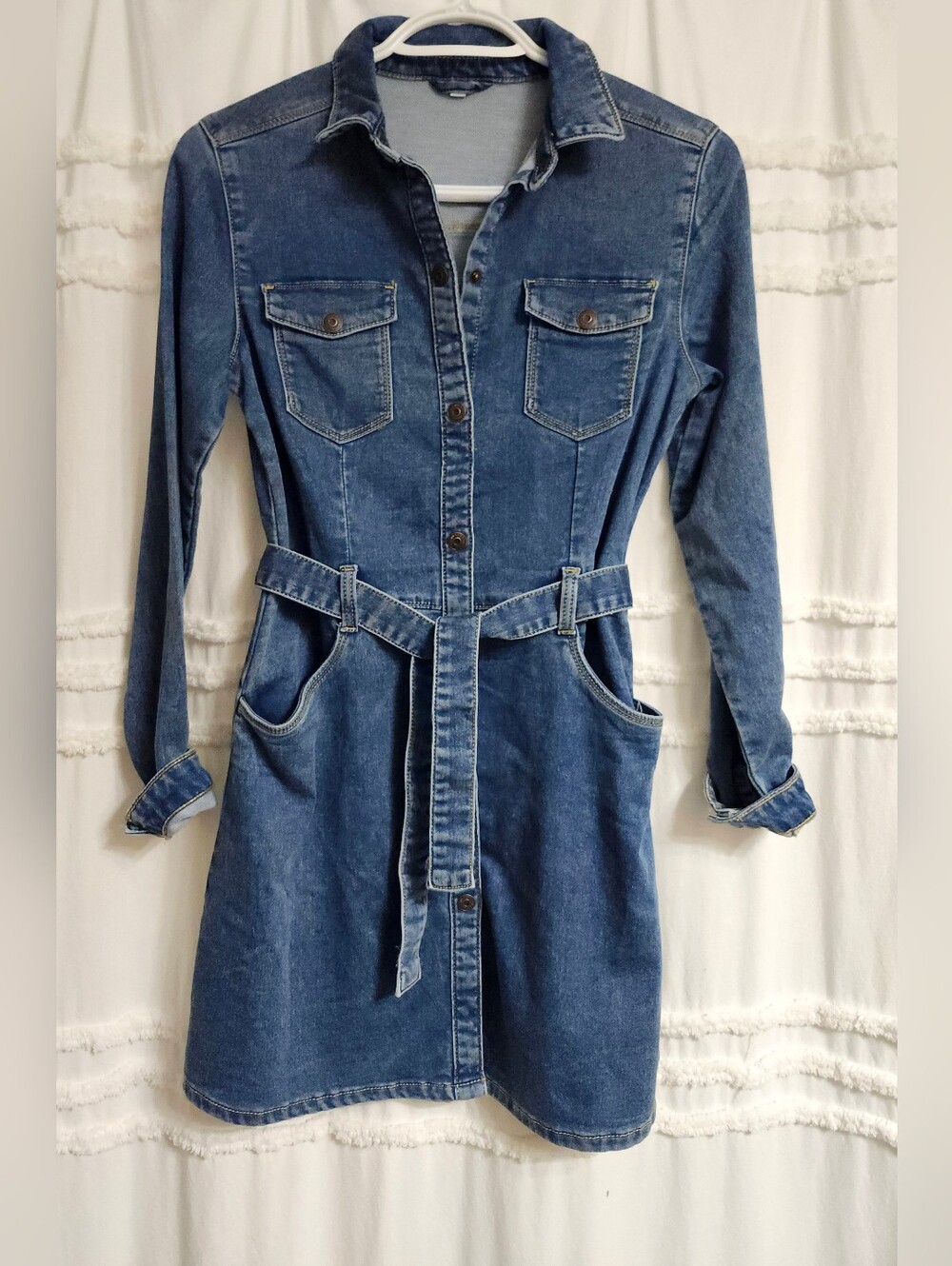 Like New, Denim Snap Button Dress with Belt .